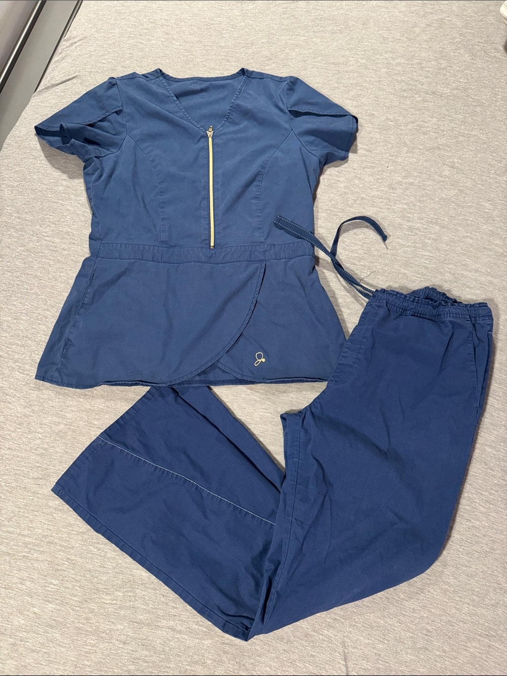 Jaanuu Navy Zip-Front Scrub Top with Matching Pants